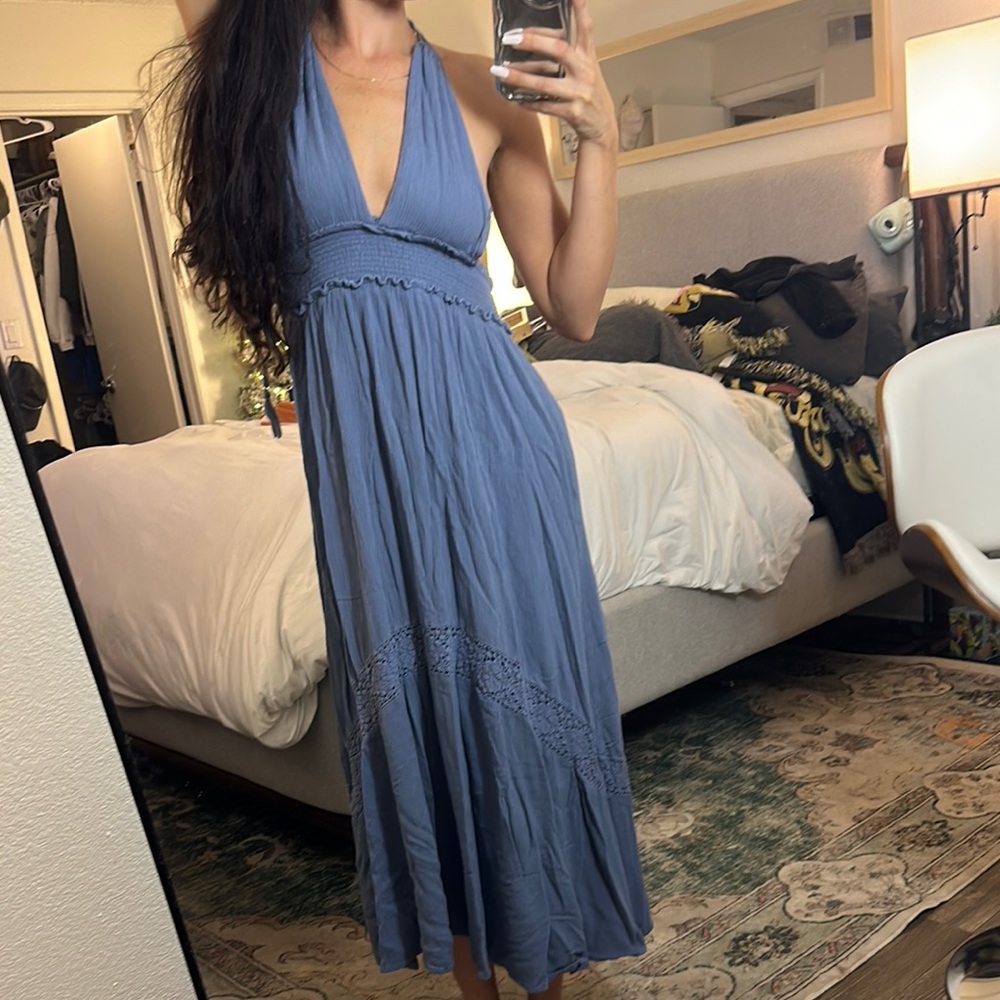 Forever 21 Blue Halter Pleated Midi Dress